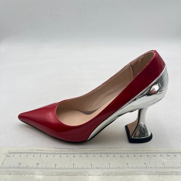 YDN Red and Silver Pointed Toe Slip on Pumps Special High Heel Shoe for Lady - Picture 2 of 8